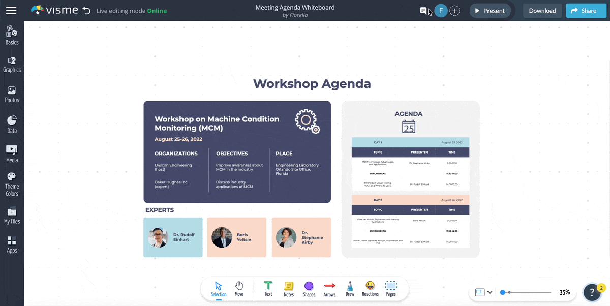 a GIF of how team members can collaborate during meetings, tag each other, leave comments, resolve comments and add sticky notes.
