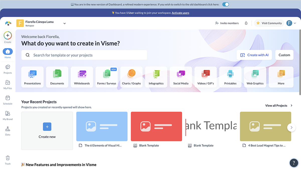 Best Presentation Software - Visme user interface