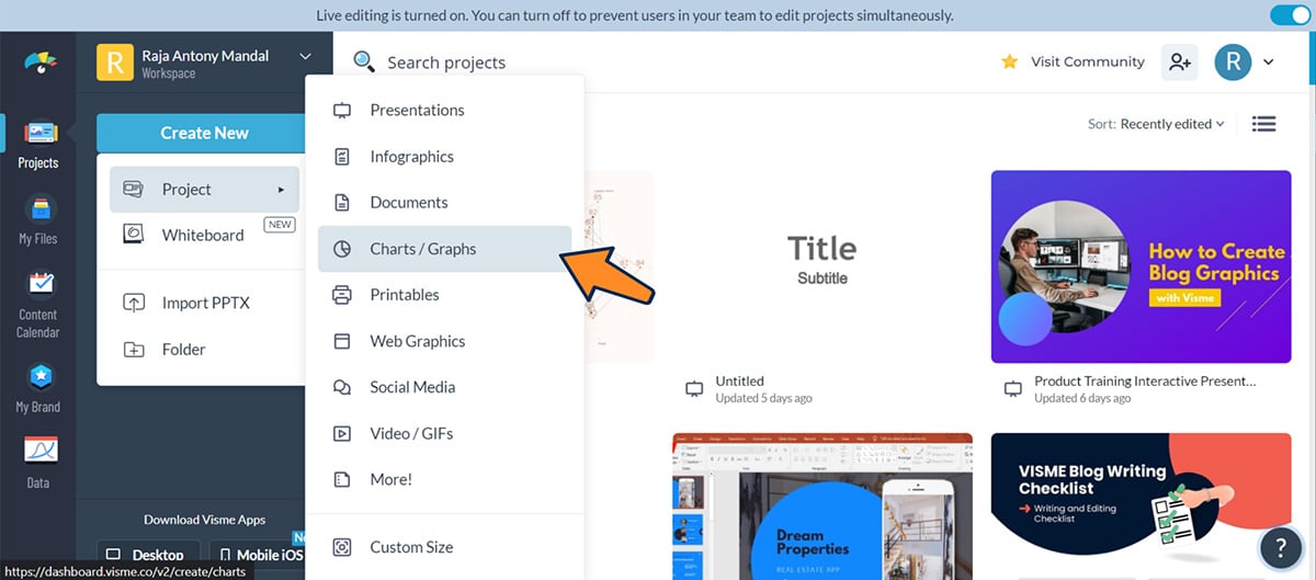 an image of selecting graph and chat templates in Visme library