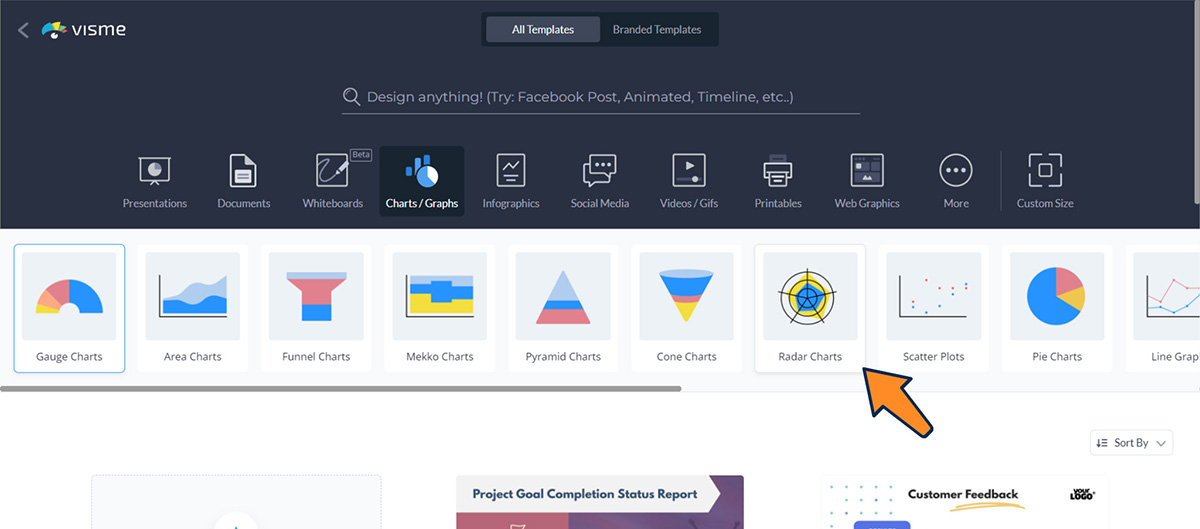 an image of selecting radar chart templates in Visme library