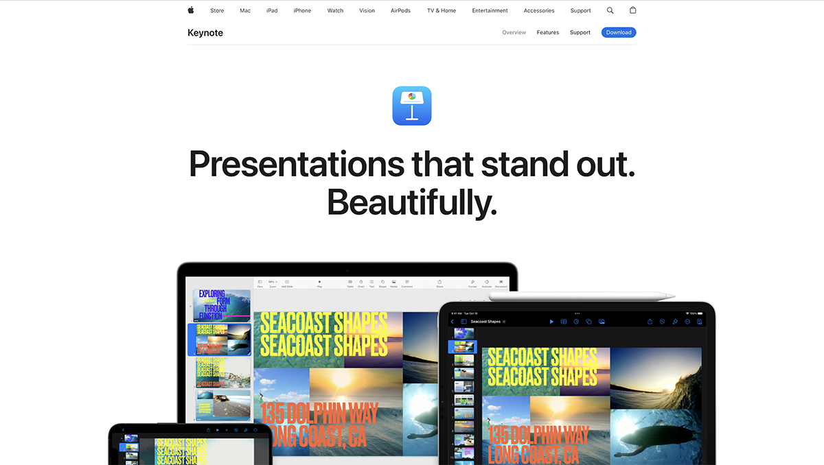 best presentation software - keynote homepage