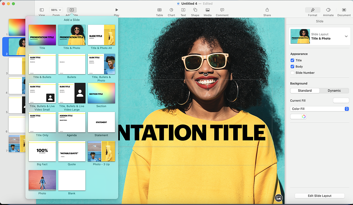 best presentation software - The Keynote interface.