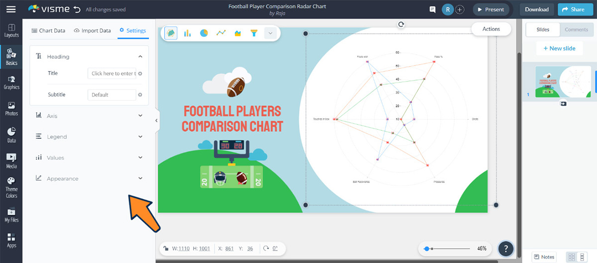 an image of customizing the chart appearance in Visme library