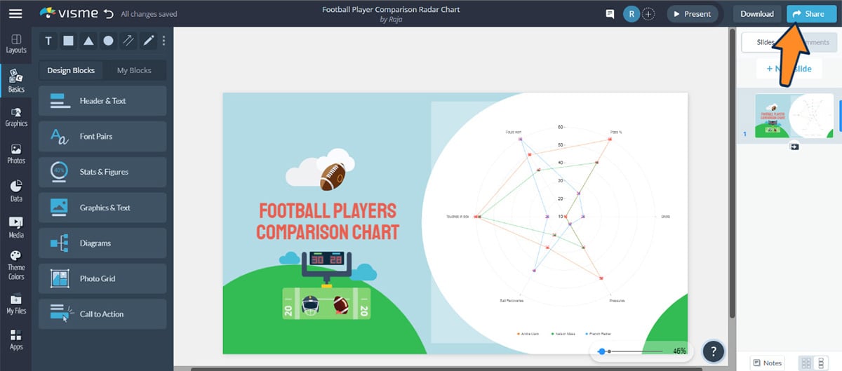 a image of downloading and sharing your radar chart in Visme