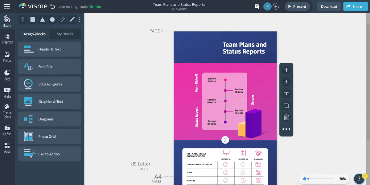 how to use animated graphics and 3D icons in a Visme template