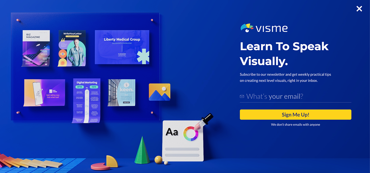 subscribe to blog - Visme scroll-triggered pop up