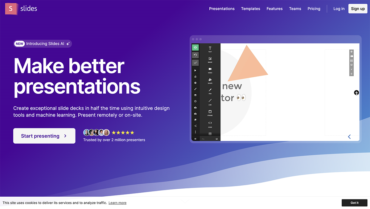 best presentation software - The Slides home page.
