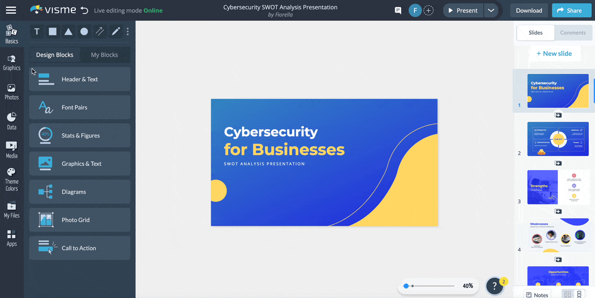 a GIF of adding animated element to a presentation template.