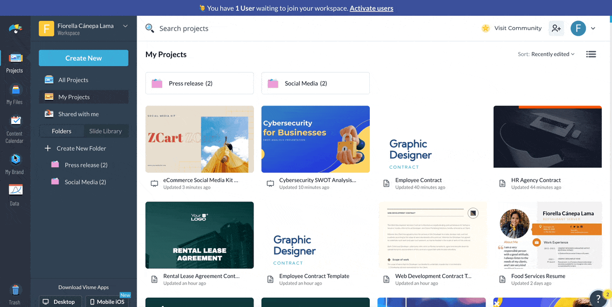 GIF of Visme Brand Design Tool