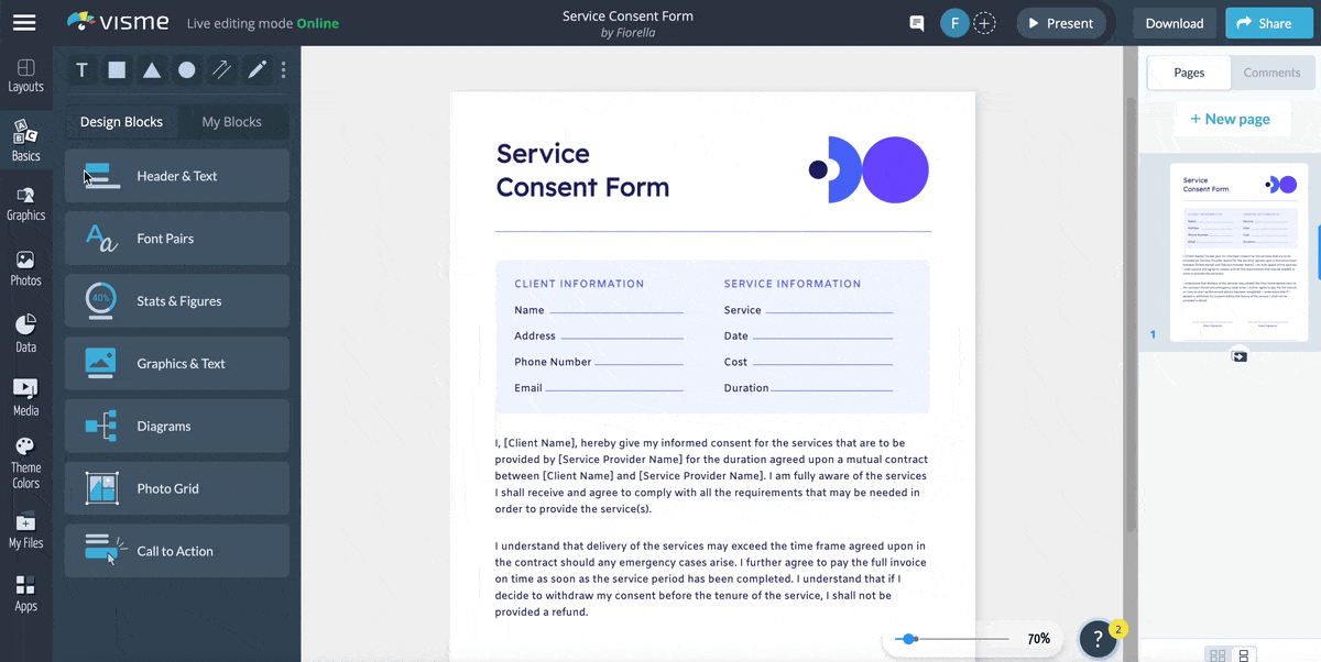 a GIF of adding 3D cool icons and animations to a consent form
