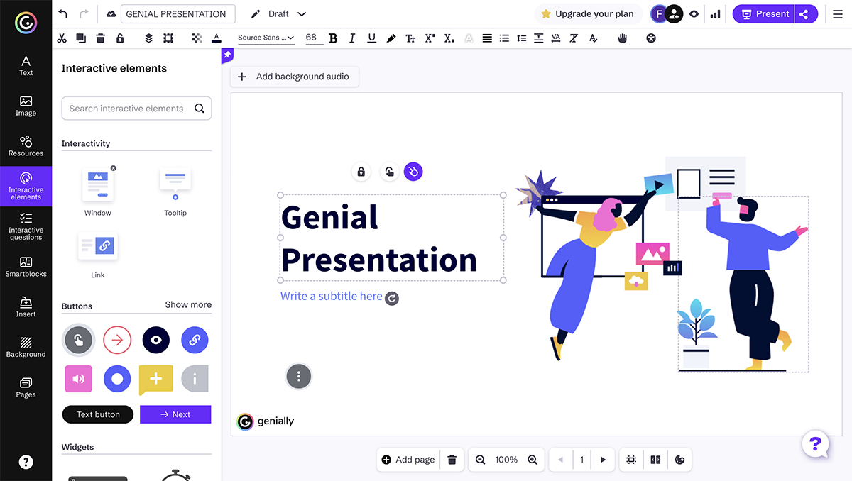 best presentation software - A screenshot of animation capabilities in Genially.