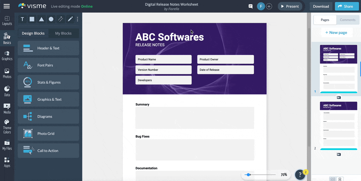 a gif showing how to customize your template in Visme