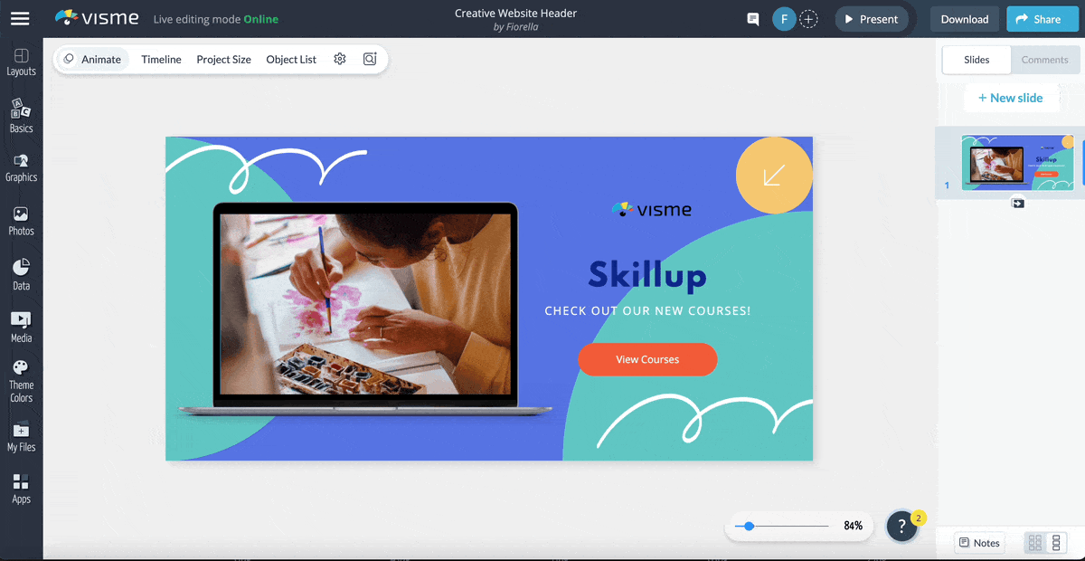 youtube banner size - a GIF of Visme's AI image generator