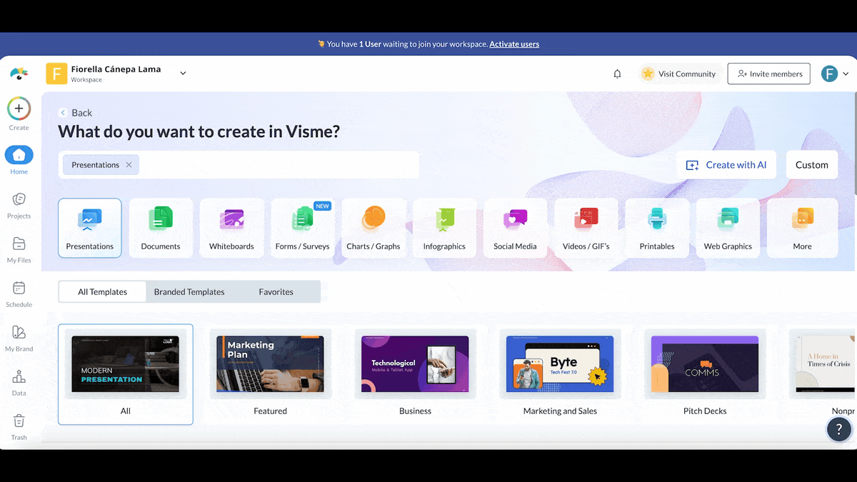 a GIF of using our pitch deck generator to create a pitch deck