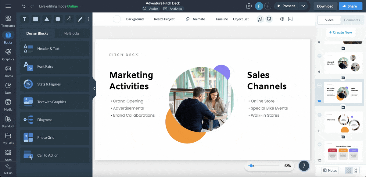 a GIF of adding 3D characters and popups to this competition slide template