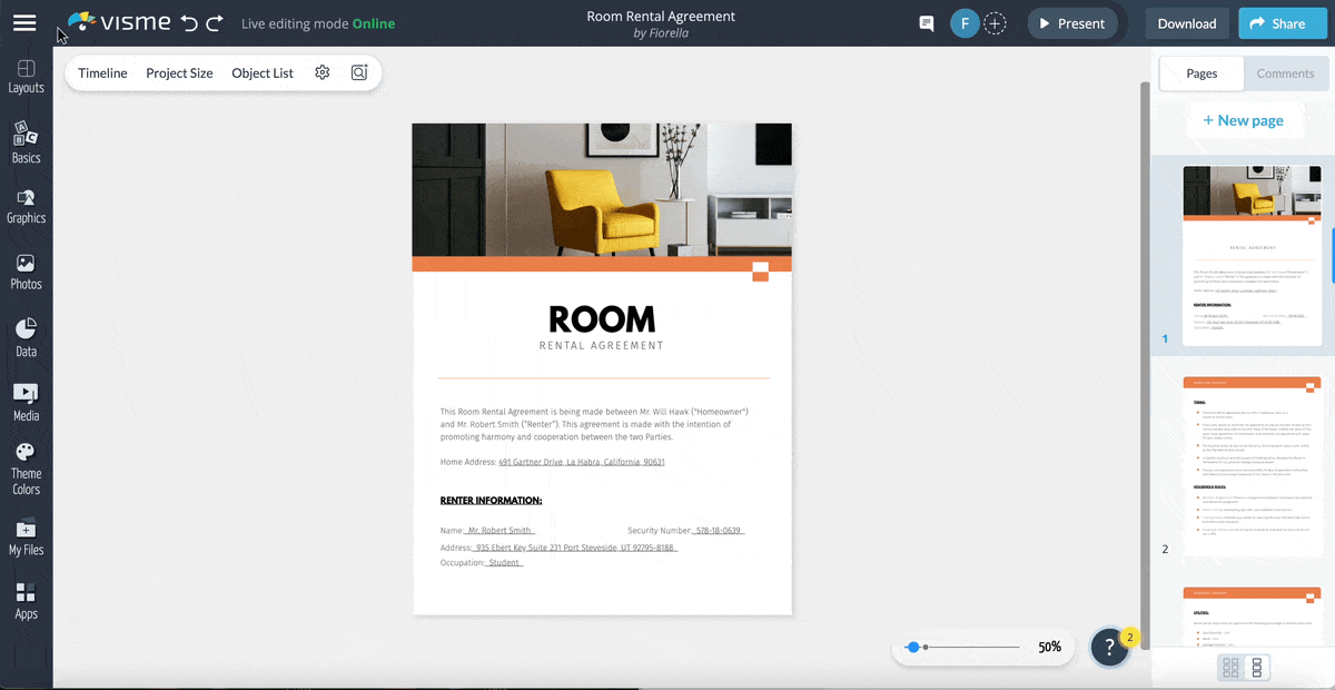 a GIF showing how the find and replace feature in Visme works