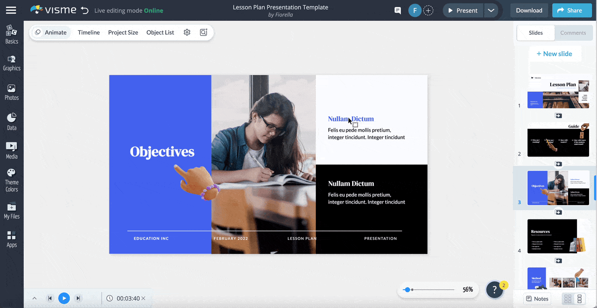 a GIF showing how to add interactive features in Visme