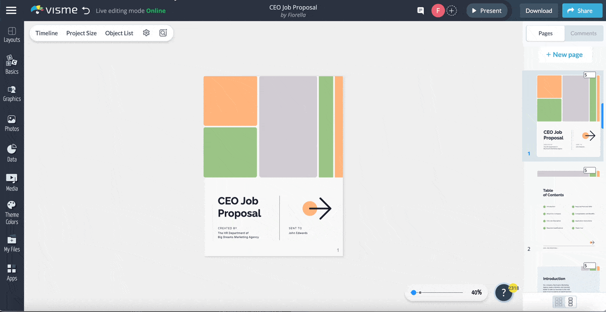 a GIF of Visme's shortcut feature