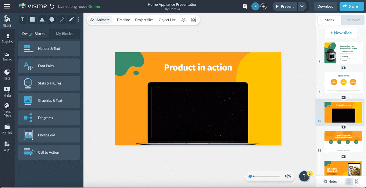 a gif of embedding YouTube video in Visme projects
