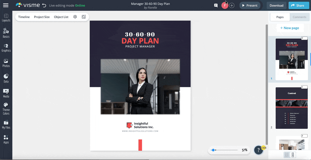 30 60 90 day plan - a GIF of interactive flipbooks in Visme