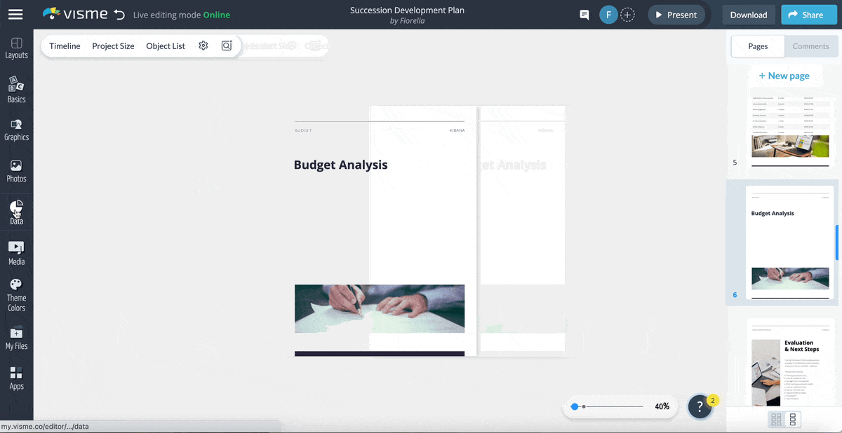 a gif of adding charts to a project