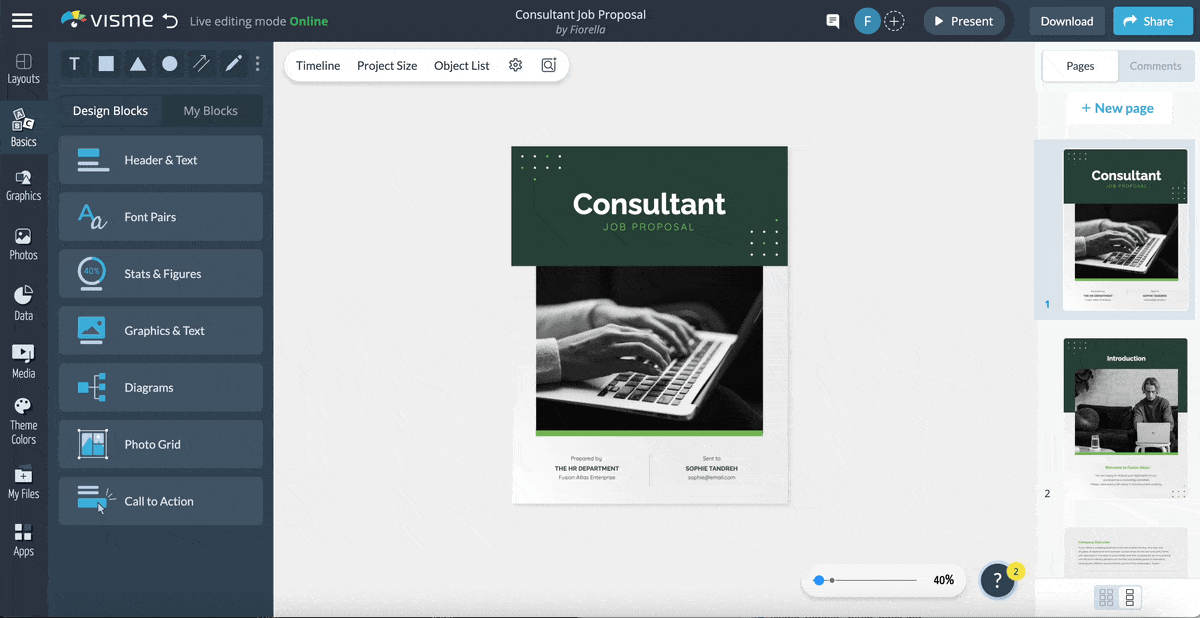 a GIF of changing the color theme and fonts for this template