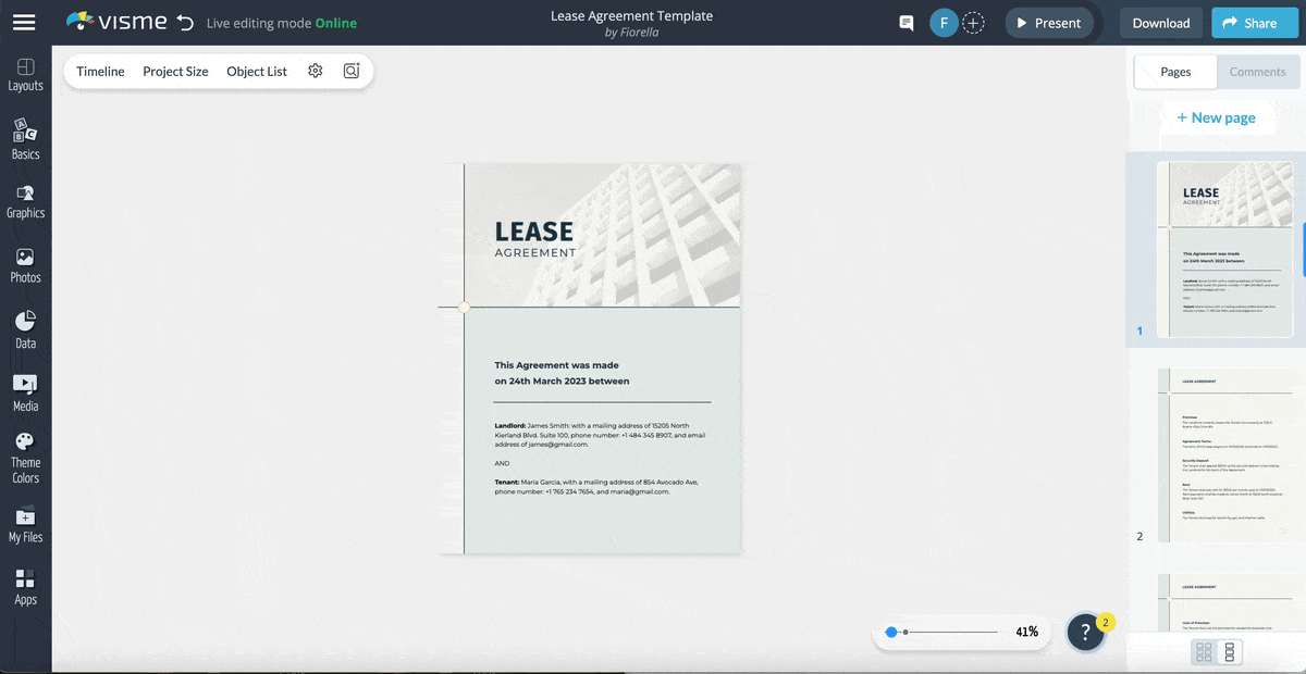 A gif of the download and share feature in Visme