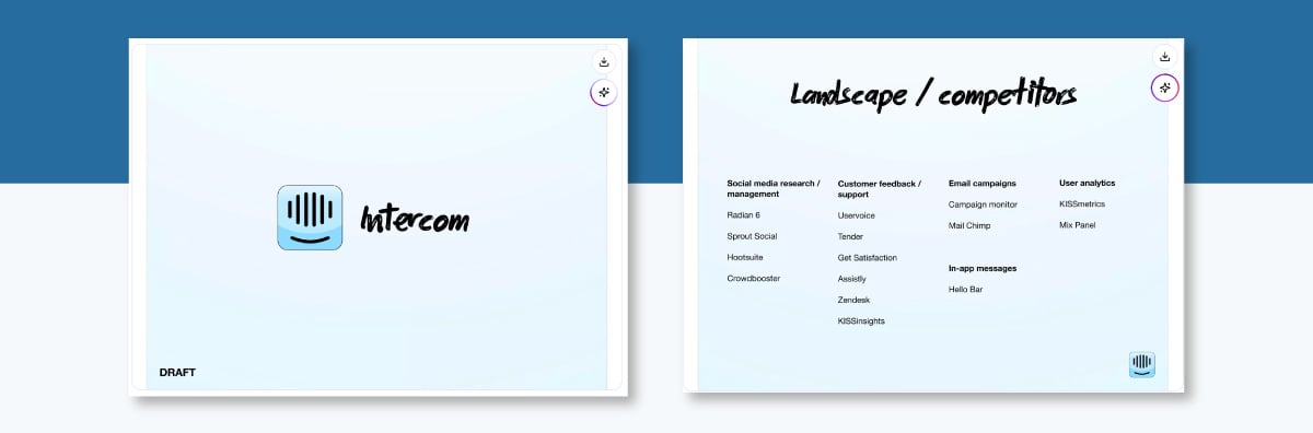 example of a competition slide pitch deck - Intercom: Competitor Category 