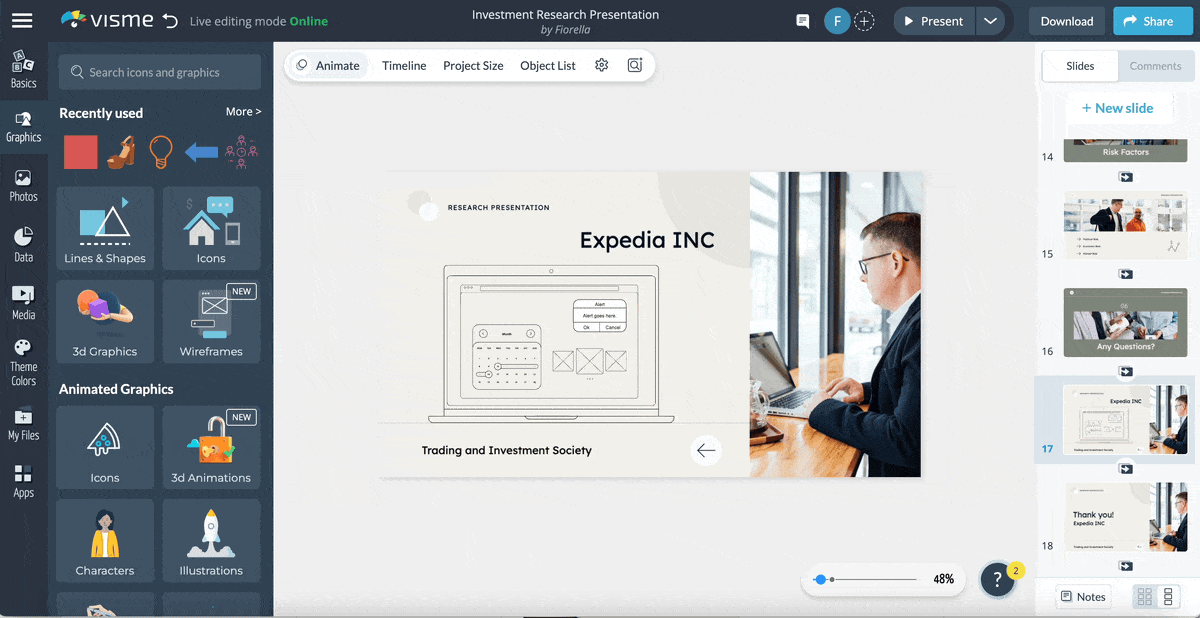 GIF of content being dragged into the template slides