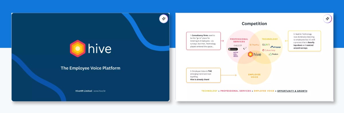 example of a competition slide pitch deck - Hive - Competitor Venn Diagram