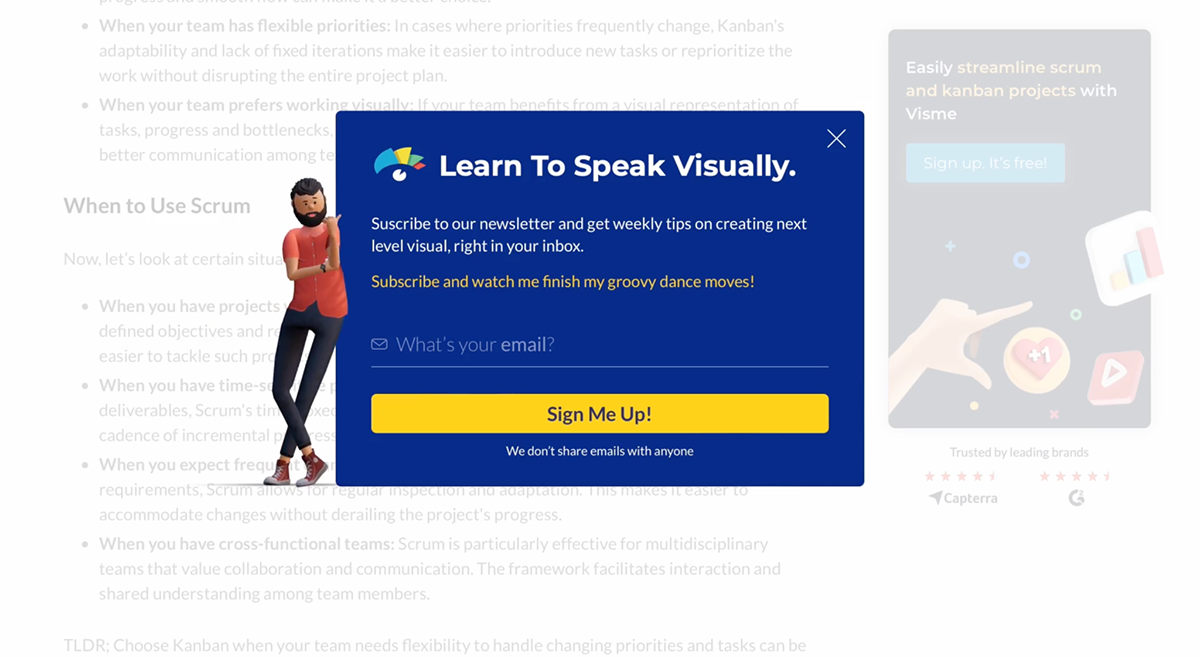 Lead magnet checklist - website popup in Visme Forms