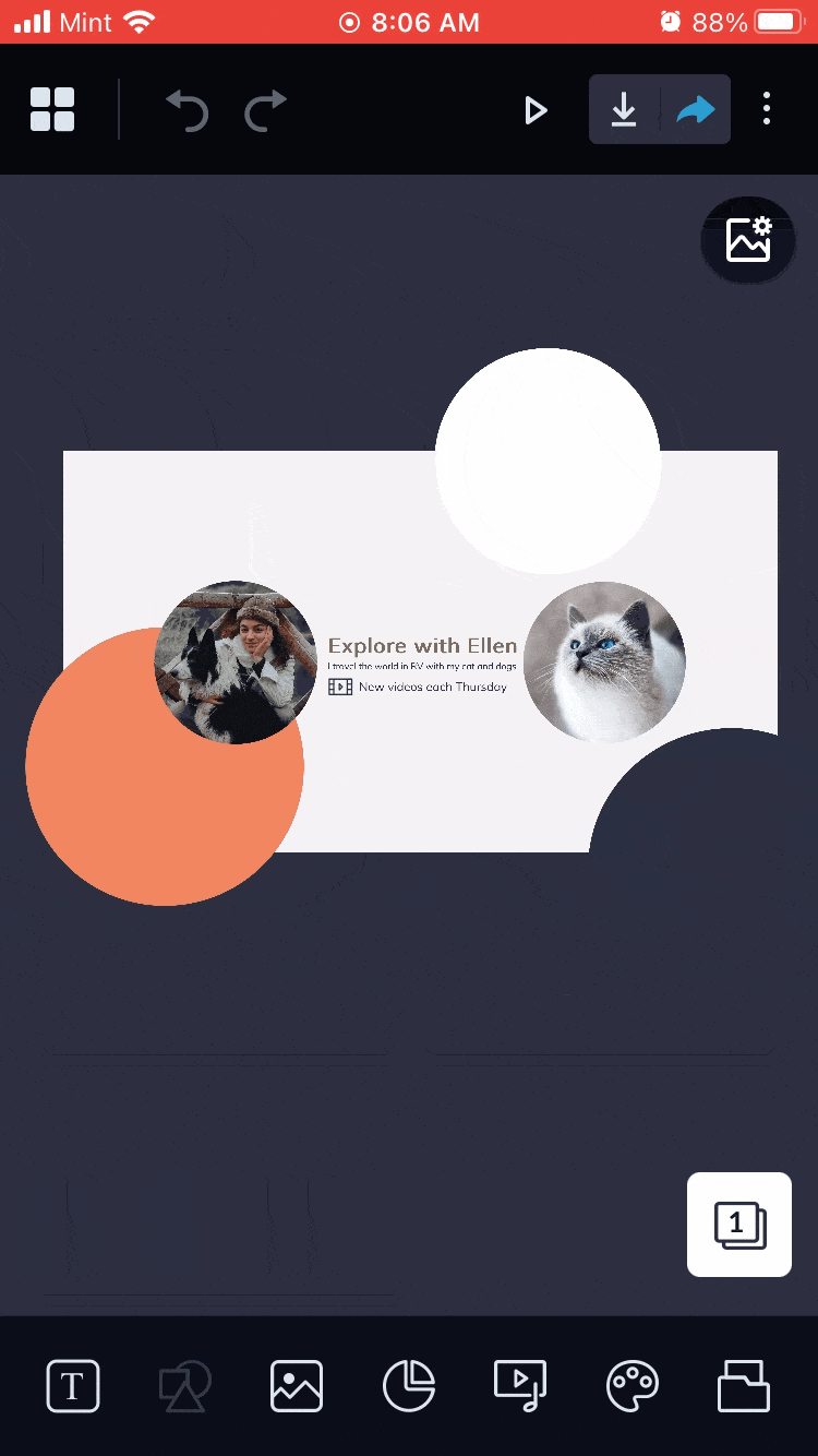 youtube banner size - a gif of design using Visme iOS app