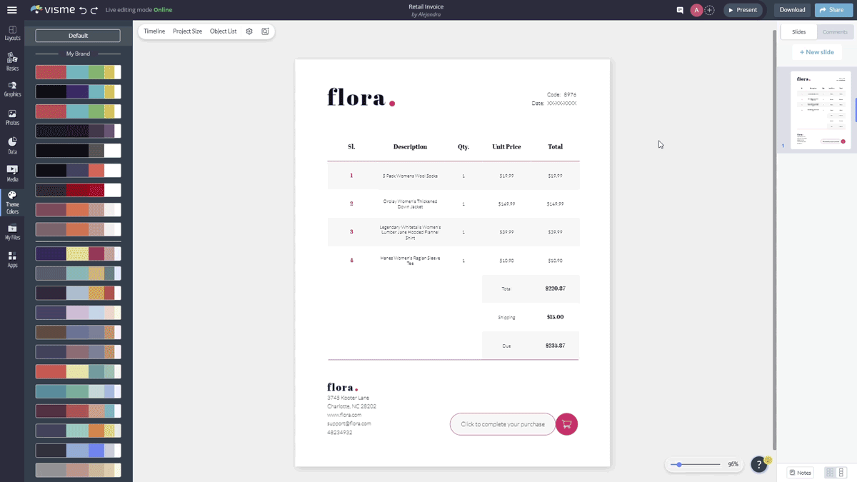 types of invoice - a GIF of changing the color scheme in Visme