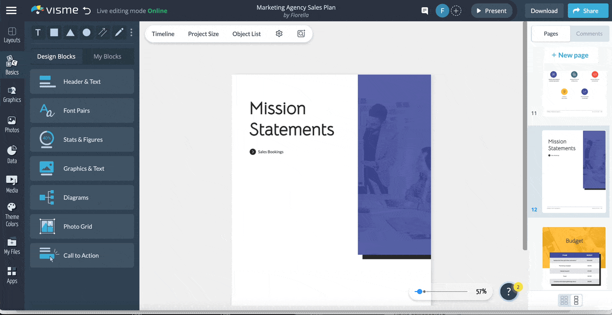 A GIF of Visme's AI writer tool