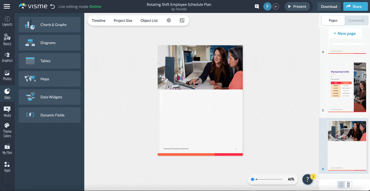 a GIF of adding a prefilled table to an employee schedule template