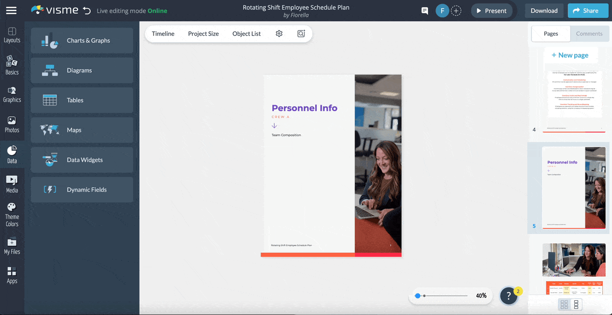 A GIF of connecting Visme table to live data or embedding an external table into Visme