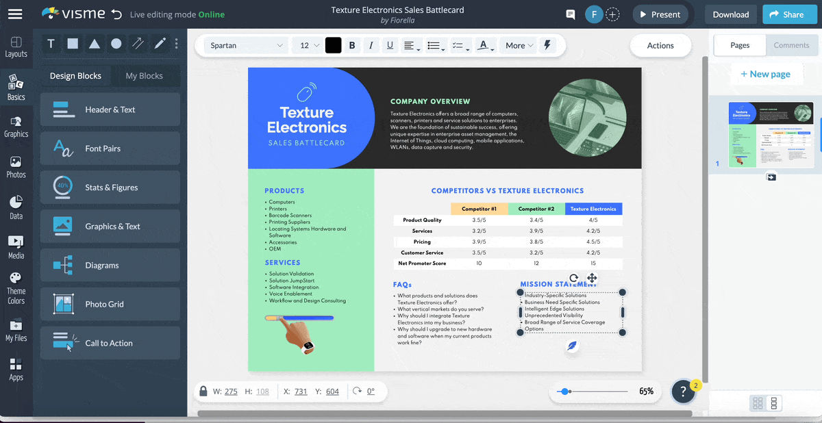a GIF of generating text using Visme's AI writer tool