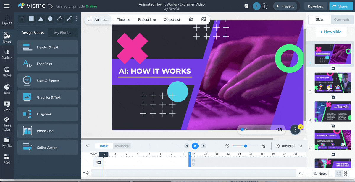 A GIF showing how the object and text animation works in Visme