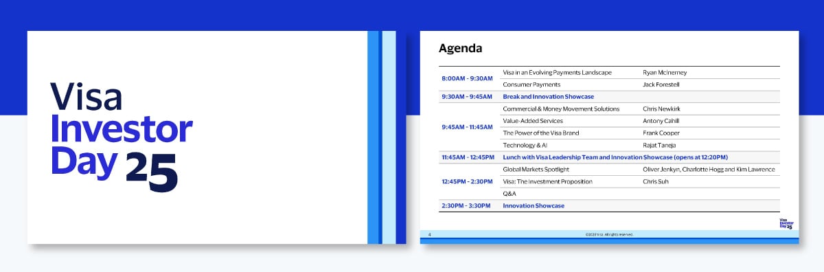 Visa's investor presentation agenda slide 