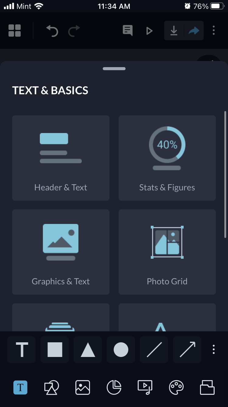 a screenshot of a text and design options in Visme