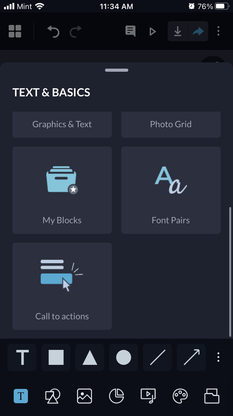 a screenshot of a text and design options in Visme