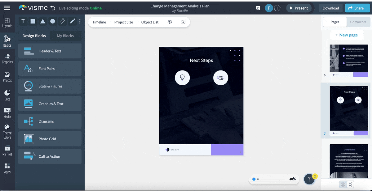 a GIF showing how to add cool widgets, charts and icons to this template