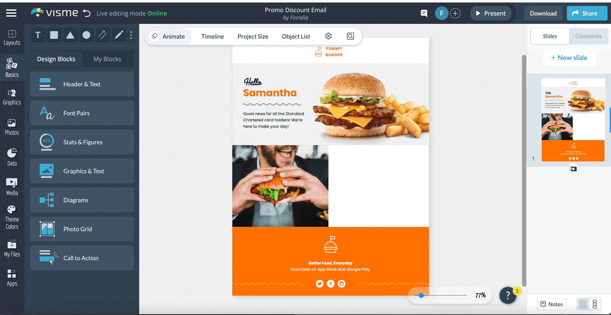 a gif of adding premade CTA blocks to a newsletter