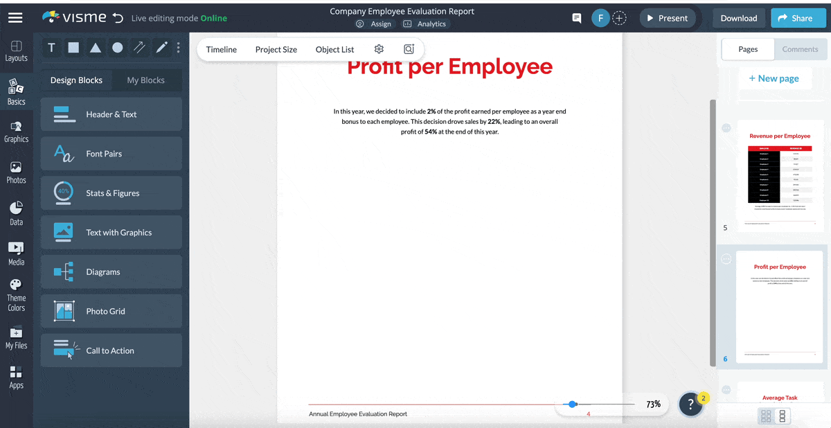 how to add charts and graphs to a report in Visme