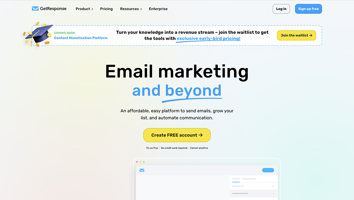 email marketing tool - GetResponse home page