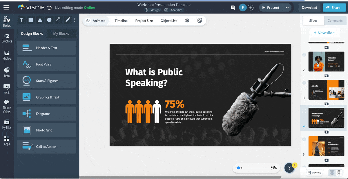 a GIF of Visme's interactive features