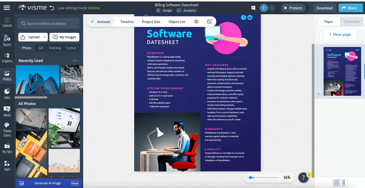 a GIF of the downloading and sharing options in Visme
