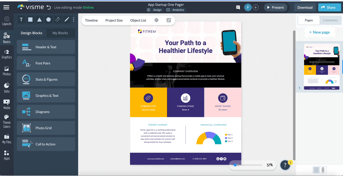 a GIF of adding popups and hover effects in Visme