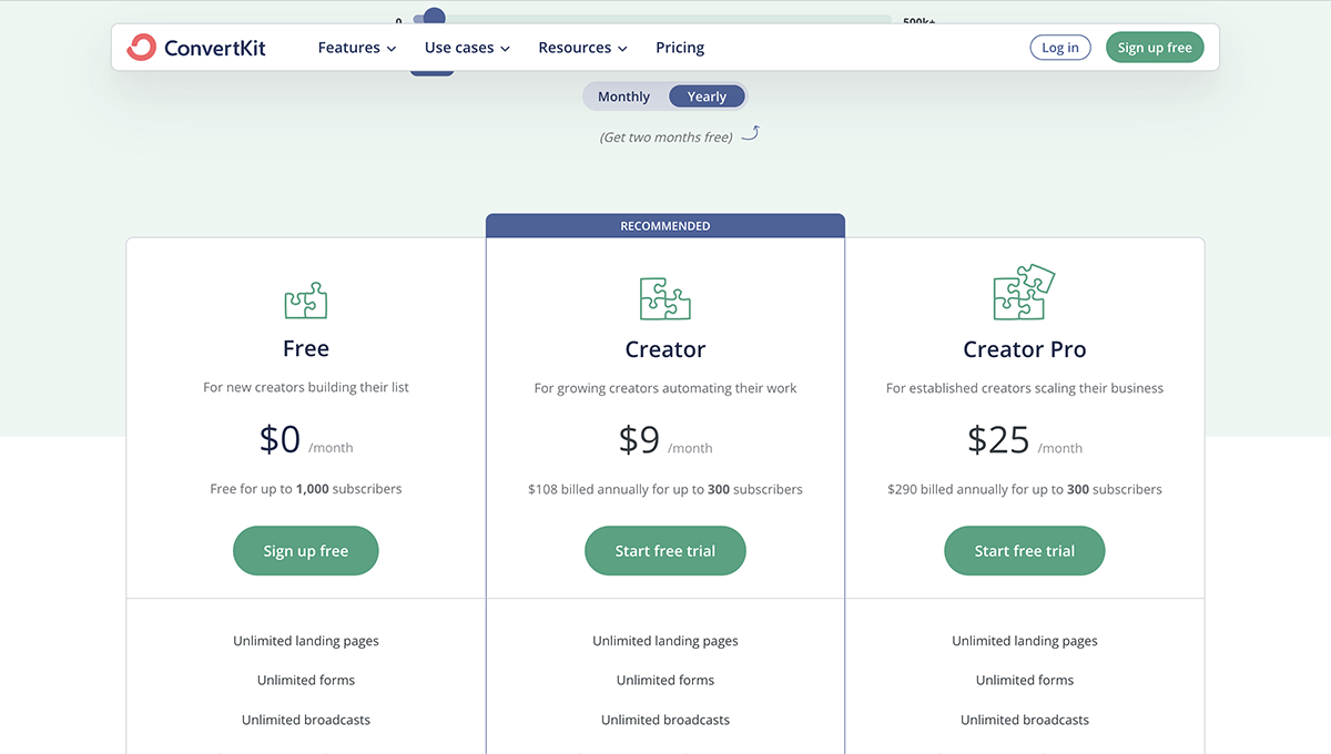email marketing tool - Convertkit pricing