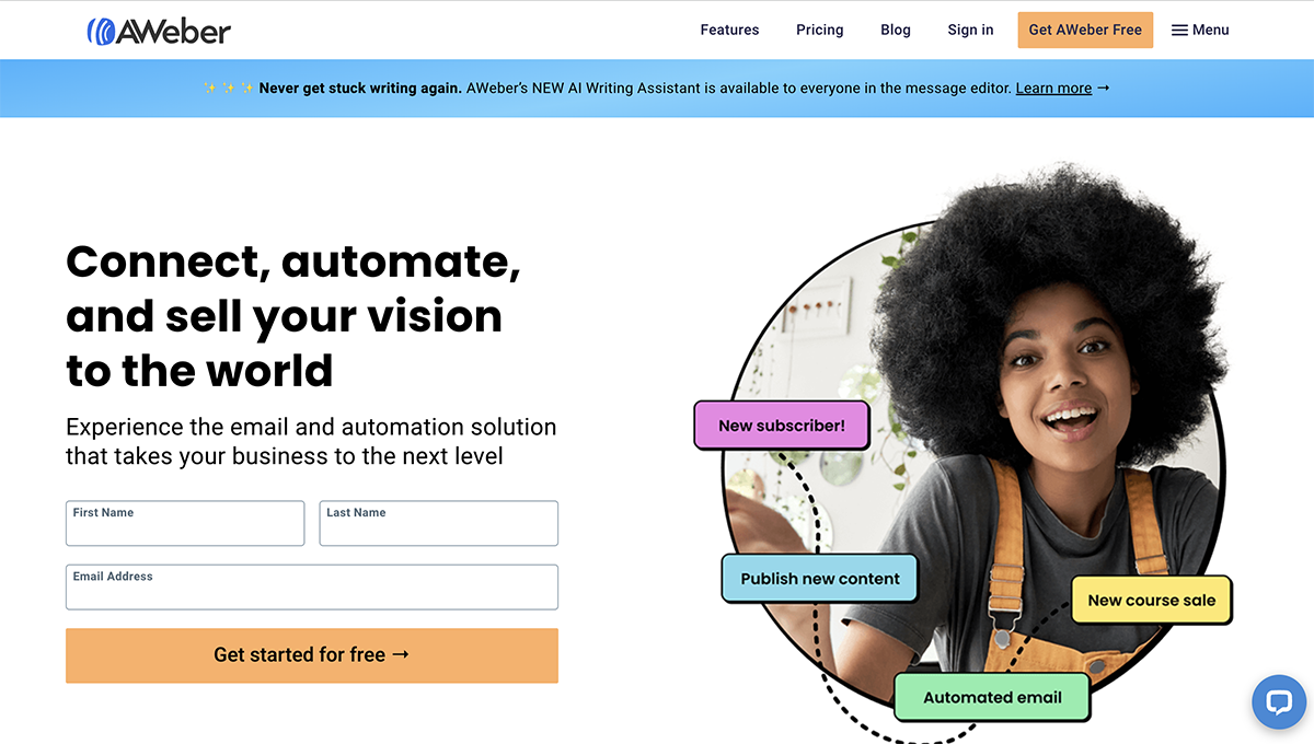 email marketing tool - Aweber home page